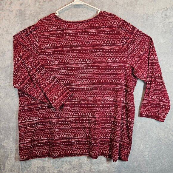 Catherines Womens Long Sleeve Tee Plus Size 2X 22/24W Red Patterned Top stretch - Picture 2 of 11